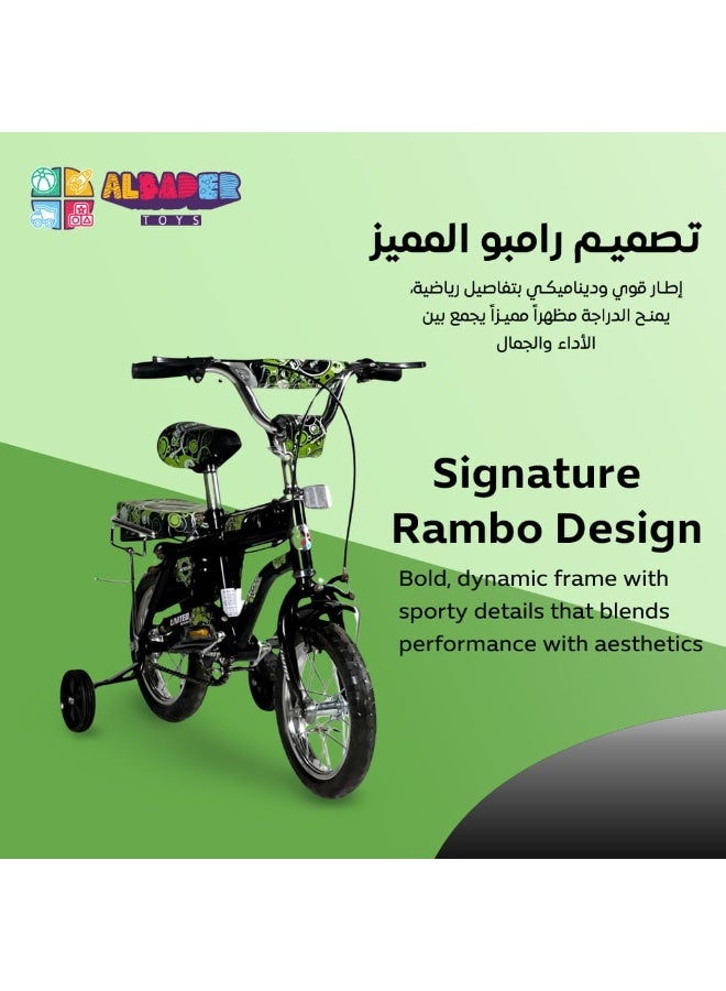 AL BADER Rambo Freestyle Kids Bike with Adjustable Seat, 12 Inch Rambo Children Bikes for Kids Age 3-6 Years With Passenger Rear Seat, Kids Bike With Hand Brake and Two Flashing Training Wheels - Image 2